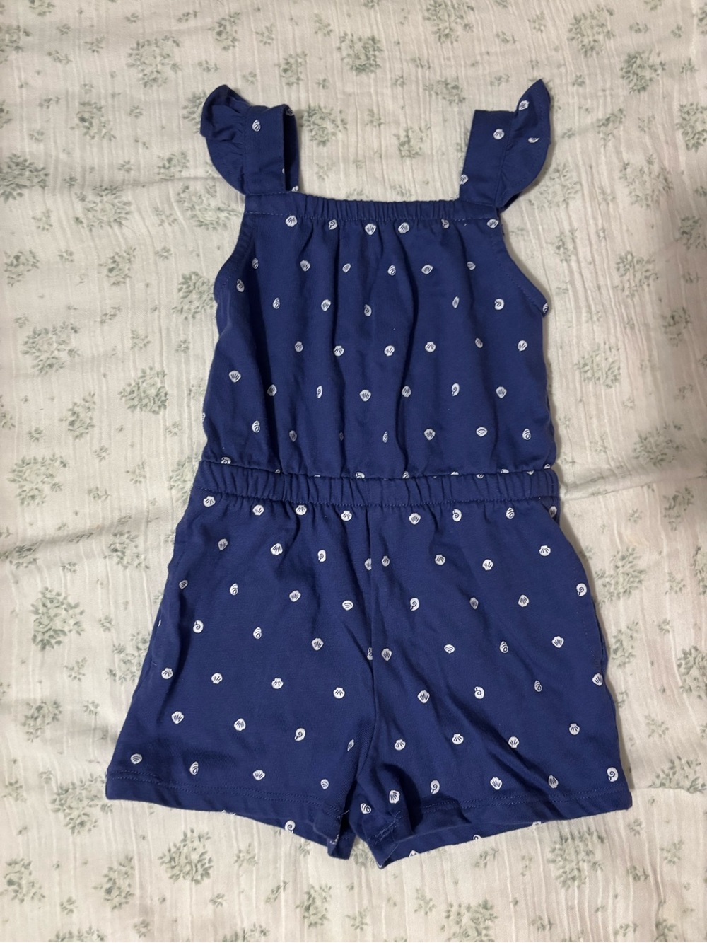 Girls' Navy Blue Polka Dot Romper - with pockets